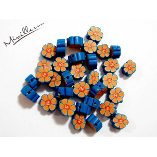 Fimo květina oranžovo/modrá, 7x4
