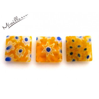 Žluto/modrý čtvereček Millefiori, 10x10 mm