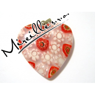 Srdíčko Millefiory bílo/červené, 30 mm