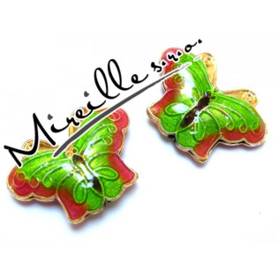 Motýlek Cloisonné zeleno/růžový 21x15 mm