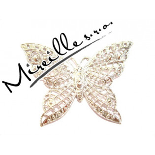 Filigránový motýl zdobený, 65x48 mm, PLATINOVˇY odstín