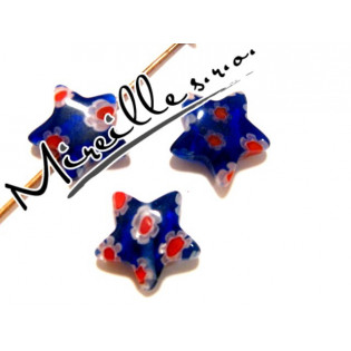 Hvězdička Millefiori tm. modrá s červenými květy, 10 mm
