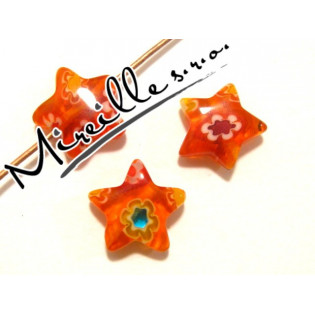 Hvězdnička Millefiori oranžová s mix květy, 10 mm