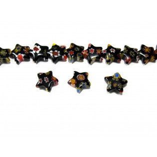 Millefiori hvězda černá s mix květy, 10 mm