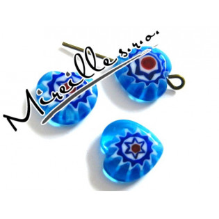 Millefiori srdce modré s květinou, 12 mm