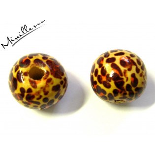 Korálek dřevěný dekorovaný jaguár, 20 mm