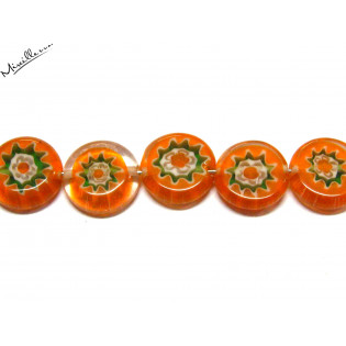 Placička Millefiori s oranžovou květinou, 12 mm