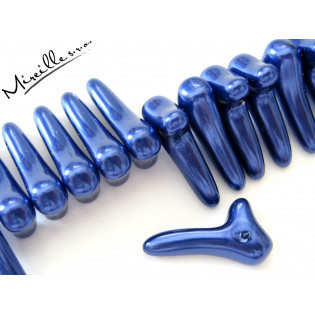 Voskové perle tm. modré, tvar korálu, 18x10x5 mm