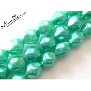 Voskové perle tyrkys/zelené, mačkané olivky, 7x6 mm