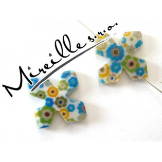 Perleťový čtyřlístek s modro/zelenými květinami, 19,5 mm