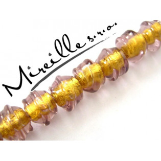 Vinutá perle šneček fialový se zlatým plátkem, 8 mm