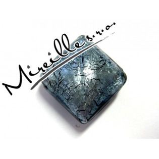 Vinutá perle modrá Montana čtvereček s plátkem stříbra, 16x16 mm