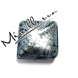 Vinutá perle modrá Montana čtvereček s plátkem stříbra, 20x20 mm