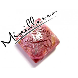Vinutá perle růžovo/oranžová, čtvereček se stříbrem, 16x16 mm