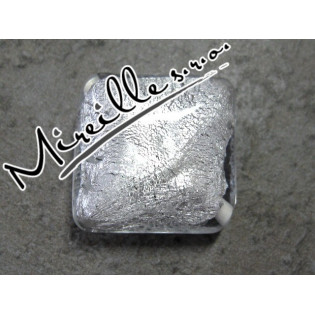 Vinutá perle čirá, čtvereček s plátkem stříbra, 20x20 mm
