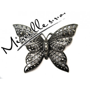 Filigránový motýl zdobený, 65x48 mm, STAROSTŘÍBRNÝ odstín