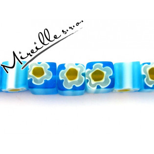 Kostička Millefiori sv. modrá se žlutou květinou, +/- 10 mm