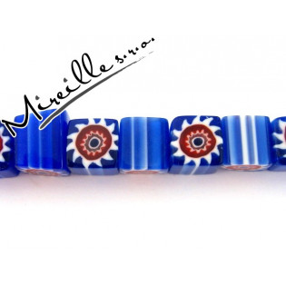 Kostička Millefiori tm. modrá se střapanou květinou II., +/- 10 mm