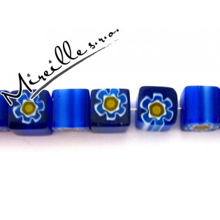 Kostička Millefiori tm. modrá se žlutou květinou, +/- 10 mm