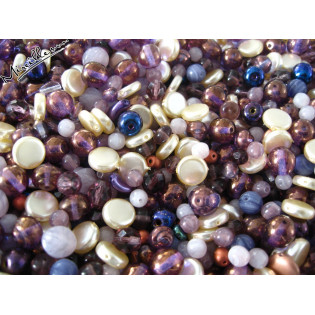 Mix IRIS fialových korálků a smetanových perlí