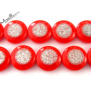 Červená placička se stříbrými glittery, 16 mm
