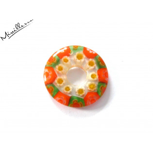 Millefiori donut oranžovo/čirý, 25 mm