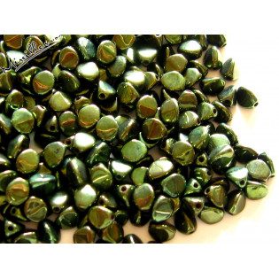 Pohanka korálky metallic green lesk, 5x3,5 mm