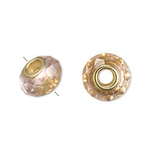 Růžový korálek - zlatý kovový průtah, 15x8 mm