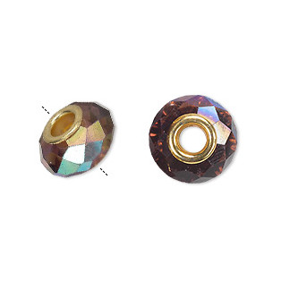 Středně fialový korálek s AB - zlatý kovový průtah, 15x8 mm