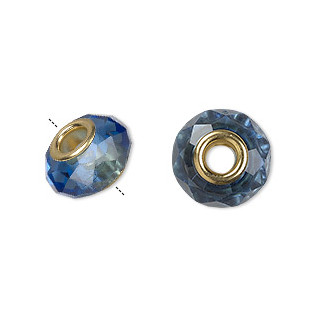 Modrý korálek - zlatý kovový průtah, 15x8 mm