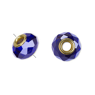 Tmavě modrý korálek - zlatý kovový průtah, 15x8 mm