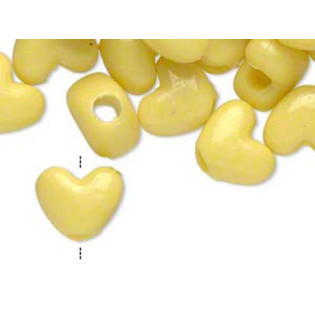 Plastová srdíčka žlutá s velkou dírkou, 12x8 mm